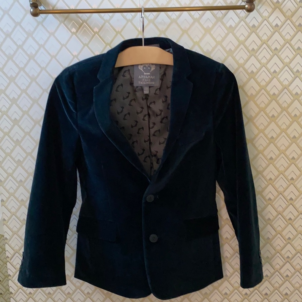 Boys Appaman Tailored Green Velvet Blazer